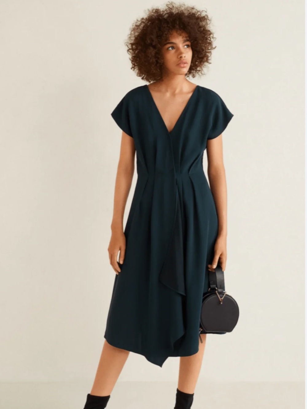 Mango dark teal V-neck midi dress